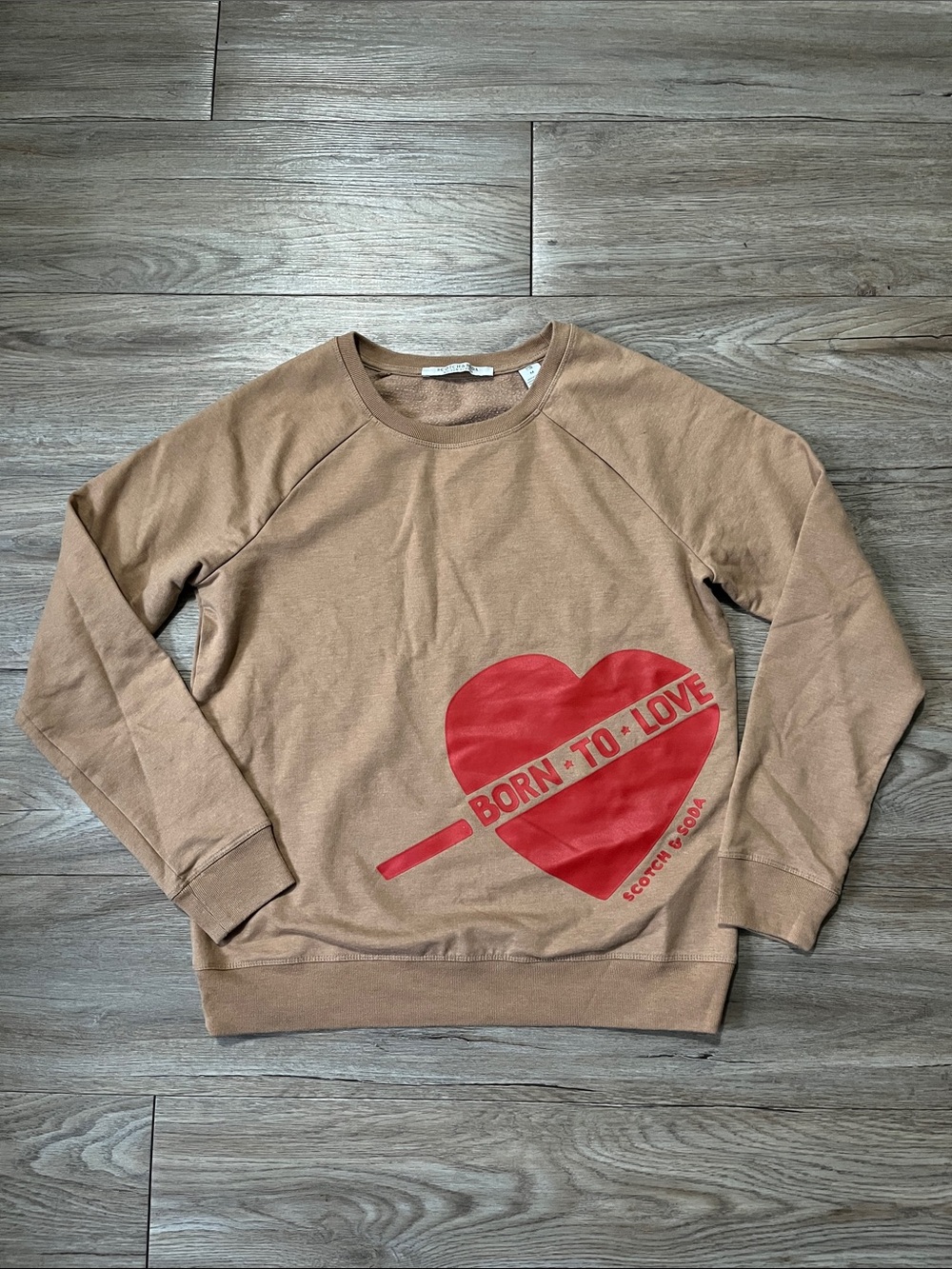 Scotch & Soda Tan Sweatshirt with Red Heart Graphic - Born To Love
